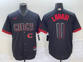 Wholesale Cheap Men\'s Cincinnati Reds #11 Barry Larkin Black 2023 City Connect Cool Base Stitched Jersey