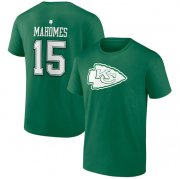 Wholesale Cheap Men's Kansas City Chiefs #15 Patrick Mahomes Green St. Patrick's Day Icon Player T-Shirt