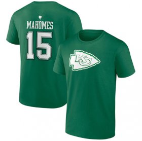 Wholesale Cheap Men\'s Kansas City Chiefs #15 Patrick Mahomes Green St. Patrick\'s Day Icon Player T-Shirt