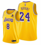 Wholesale Cheap Men's Yellow Los Angeles Lakers Front #8 Back #24 Kobe Bryant bibigo Stitched Basketball Jersey