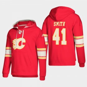 Wholesale Cheap Calgary Flames #41 Mike Smith Red adidas Lace-Up Pullover Hoodie