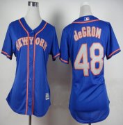 Wholesale Cheap Mets #48 Jacob deGrom Blue(Grey NO.) Alternate Road Women's Stitched MLB Jersey