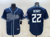 Wholesale Cheap Men's Tennessee Titans #22 Derrick Henry Navy With Patch Cool Base Stitched Baseball Jersey