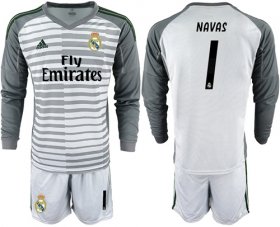 Wholesale Cheap Real Madrid #1 Navas Grey Goalkeeper Long Sleeves Soccer Club Jersey