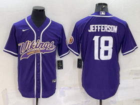 Wholesale Cheap Men\'s Minnesota Vikings #18 Justin Jefferson Purple With Patch Cool Base Stitched Baseball Jersey