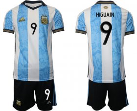 Cheap Men\'s Argentina #9 Higuain White Blue Home Soccer Jersey Suit