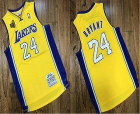 Wholesale Cheap Men\'s Los Angeles Lakers #24 Kobe Bryant Yellow 2009 NBA Champions Patch Hardwood Classics Jersey