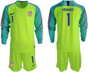 Wholesale Cheap USA #1 Howard Shiny Green Goalkeeper Long Sleeves Soccer Country Jersey