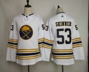 Wholesale Cheap Youth Buffalo Sabres #53 Jeff Skinner White With Gold 50th Anniversary Adidas Stitched NHL Jersey