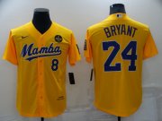 Wholesale Cheap Men's Los Angeles Lakers #8 #24 Kobe Bryant Mamba Yellow Stitched Cool Base Nike Baseball Jersey