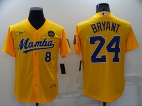 Wholesale Cheap Men\'s Los Angeles Lakers #8 #24 Kobe Bryant Mamba Yellow Stitched Cool Base Nike Baseball Jersey