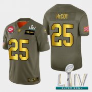 Wholesale Cheap Kansas City Chiefs #25 LeSean McCoy Men's Nike Olive Gold Super Bowl LIV 2020 2019 Salute to Service Limited NFL 100 Jersey
