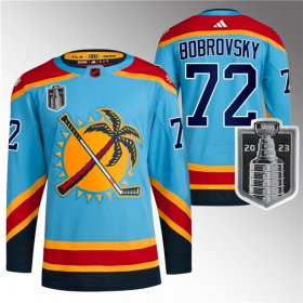 Wholesale Cheap Men\'s Florida Panthers #72 Sergei Bobrovsky Blue 2023 Stanley Cup Final Reverse Retro Stitched Jersey