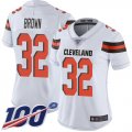 Wholesale Cheap Nike Browns #32 Jim Brown White Women's Stitched NFL 100th Season Vapor Limited Jersey