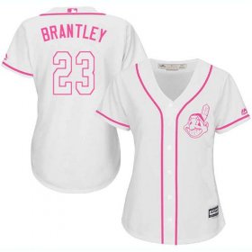 Wholesale Cheap Indians #23 Michael Brantley White/Pink Fashion Women\'s Stitched MLB Jersey