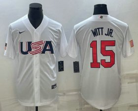 Cheap Men\'s USA Baseball #15 Bobby Witt Jr 2023 White World Baseball Classic Replica Stitched Jersey