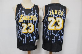 Wholesale Cheap Men\'s Los Angeles Lakers #23 LeBron James Black Lightning Hardwood Classics Soul Swingman Throwback Jersey