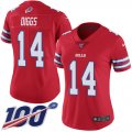 Wholesale Cheap Nike Bills #14 Stefon Diggs Red Women's Stitched NFL Limited Rush 100th Season Jersey