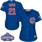 Wholesale Cheap Cubs #21 Sammy Sosa Blue Alternate 2016 World Series Champions Women's Stitched MLB Jersey