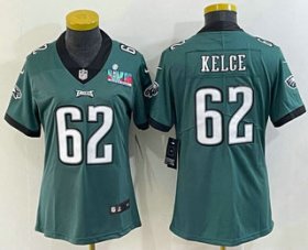 Cheap Women\'s Philadelphia Eagles #62 Jason Kelce Limited Green Super Bowl LVII Vapor Jersey