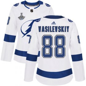 Cheap Adidas Lightning #88 Andrei Vasilevskiy White Road Authentic Women\'s 2020 Stanley Cup Champions Stitched NHL Jersey