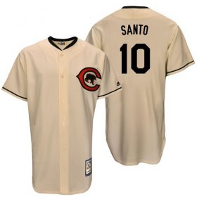 Wholesale Cheap Mitchell And Ness Cubs #10 Ron Santo Cream Throwback Stitched MLB Jersey