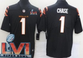 Wholesale Cheap Men\'s Cincinnati Bengals #1 Ja\'Marr Chase Limited Black 2022 Super Bowl LVI Bound Vapor Jersey