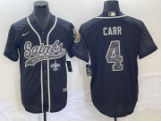 Wholesale Cheap Men's New Orleans Saints #4 Derek Carr Black Reflective With Patch Cool Base Stitched Baseball Jersey