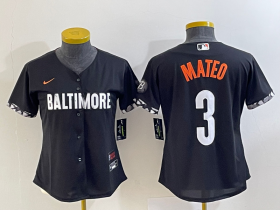 Wholesale Cheap Women\'s Baltimore Orioles #3 Jorge Mateo Black 2023 City Connect Cool Base Stitched Jersey 1