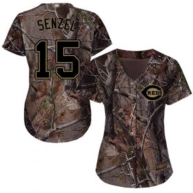 Wholesale Cheap Reds #15 Nick Senzel Camo Realtree Collection Cool Base Women\'s Stitched MLB Jersey
