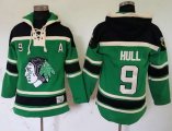 Wholesale Cheap Blackhawks #9 Bobby Hull Green St. Patrick's Day McNary Lace Hoodie Stitched NHL Jersey