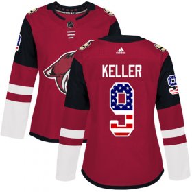Wholesale Cheap Adidas Coyotes #9 Clayton Keller Maroon Home Authentic USA Flag Women\'s Stitched NHL Jersey
