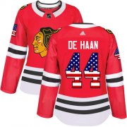 Wholesale Cheap Adidas Blackhawks #44 Calvin De Haan Red Home Authentic USA Flag Women's Stitched NHL Jersey