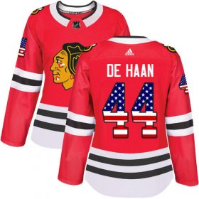 Wholesale Cheap Adidas Blackhawks #44 Calvin De Haan Red Home Authentic USA Flag Women\'s Stitched NHL Jersey