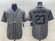Wholesale Cheap Men's San Francisco 49ers #23 Christian McCaffrey Gray With Patch Cool Base Stitched Baseball Jersey