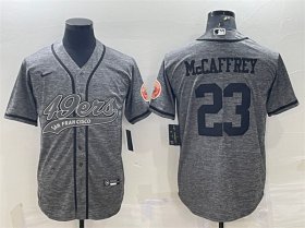 Wholesale Cheap Men\'s San Francisco 49ers #23 Christian McCaffrey Gray With Patch Cool Base Stitched Baseball Jersey