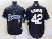 Wholesale Cheap Men's Los Angeles Dodgers #42 Jackie Robinson Black With Patch Cool Base Stitched Baseball Jersey1