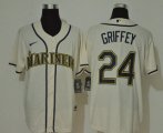Wholesale Cheap Men's Seattle Mariners #24 Ken Griffey Jr. Cream Navy Blue Name Stitched MLB Cool Base Nike Jersey