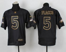 Wholesale Cheap Nike Ravens #5 Joe Flacco Black Gold No. Fashion Men\'s Stitched NFL Elite Jersey