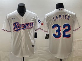 Cheap Men\'s Texas Rangers #32 Evan Carter White With Patch Cool Base Stitched Baseball Jersey