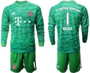 Wholesale Cheap Bayern Munchen #1 Neuer Green Goalkeeper Long Sleeves Soccer Club Jersey