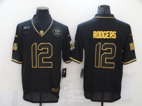 Wholesale Cheap Men\'s Green Bay Packers #12 Aaron Rodgers Black Gold 2020 Salute To Service Stitched NFL Nike Limited Jersey