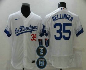 Wholesale Cheap Men\'s Los Angeles Dodgers #35 Cody Bellinger White #2 #20 Patch City Connect Flex Base Stitched Jersey