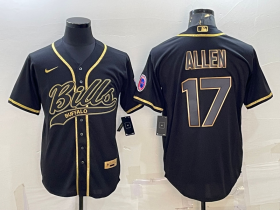Wholesale Cheap Men\'s Buffalo Bills #17 Josh Allen Black Gold With Patch Cool Base Stitched Baseball Jersey