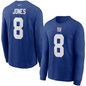 Wholesale Cheap New York Giants #8 Daniel Jones Nike Player Name & Number Long Sleeve T-Shirt Royal