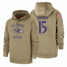 Wholesale Cheap Baltimore Ravens #15 Marquise Brown Nike Tan 2019 Salute To Service Name & Number Sideline Therma Pullover Hoodie
