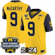 Cheap Men's Michigan Wolverines #9 J.J. McCarthy Yellow Navy 2024 F.U.S.E. With 2023 National Champions Patch Stitched Jersey