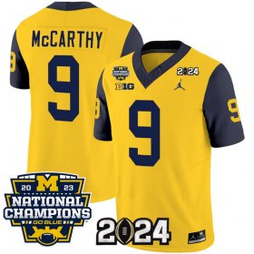 Cheap Men\'s Michigan Wolverines #9 J.J. McCarthy Yellow Navy 2024 F.U.S.E. With 2023 National Champions Patch Stitched Jersey