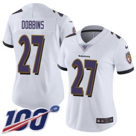 Wholesale Cheap Nike Ravens #27 J.K. Dobbins White Women\'s Stitched NFL 100th Season Vapor Untouchable Limited Jersey