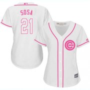 Wholesale Cheap Cubs #21 Sammy Sosa White/Pink Fashion Women's Stitched MLB Jersey